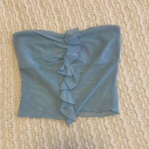 Elegant Blue Ruffle Tube Top